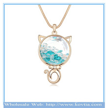 Wholesale 18k gold persian cat shape Austrian crystal in the glass sweater necklace